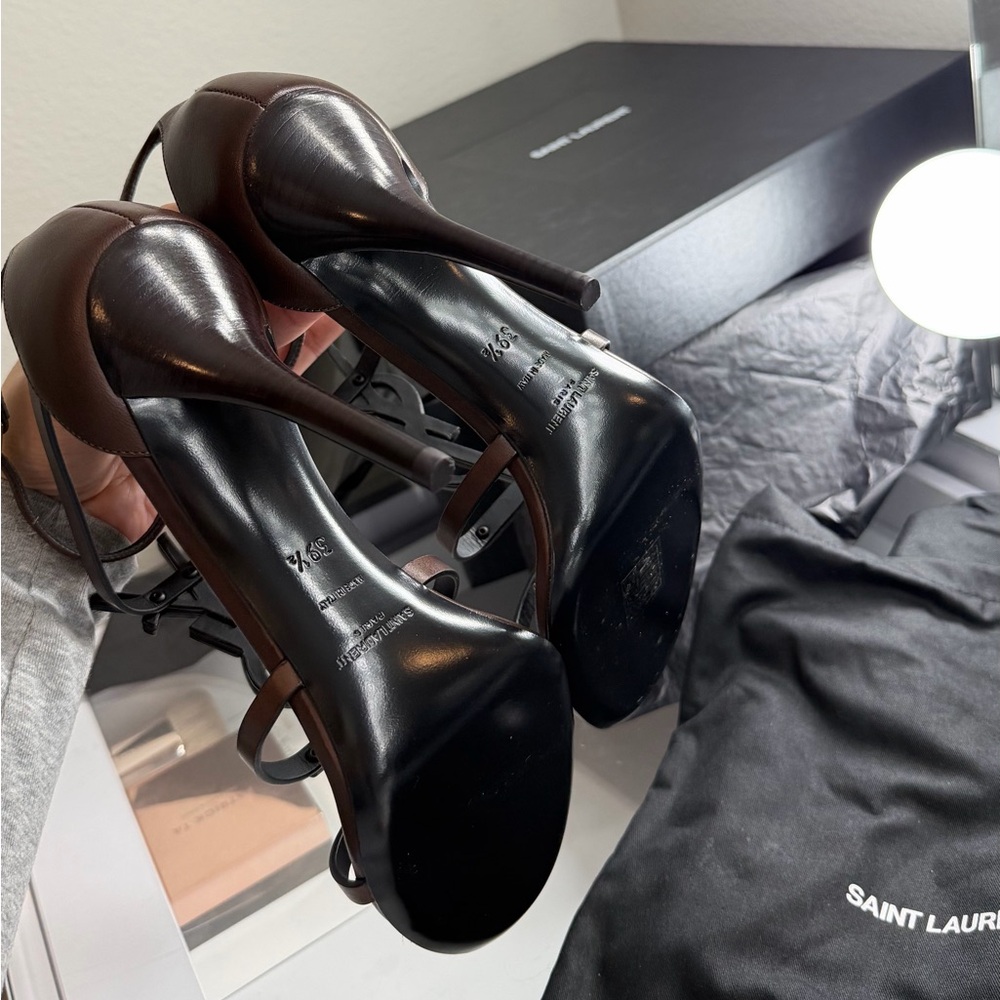 Yves Saint Laurent Dark Brown Strappy Heels - Picture 5 of 13